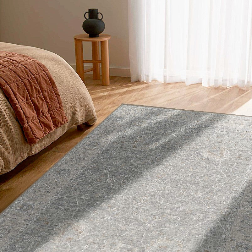 Safiya Floral Medallion Traditional Blue and Grey Indoor Rug