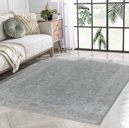 Safiya Floral Medallion Traditional Blue and Grey Indoor Rug