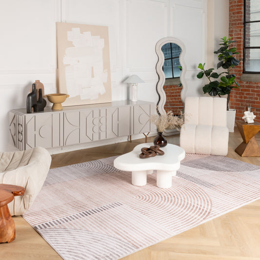 Elys Geometric Contemporary Beige and Brown Indoor Rug