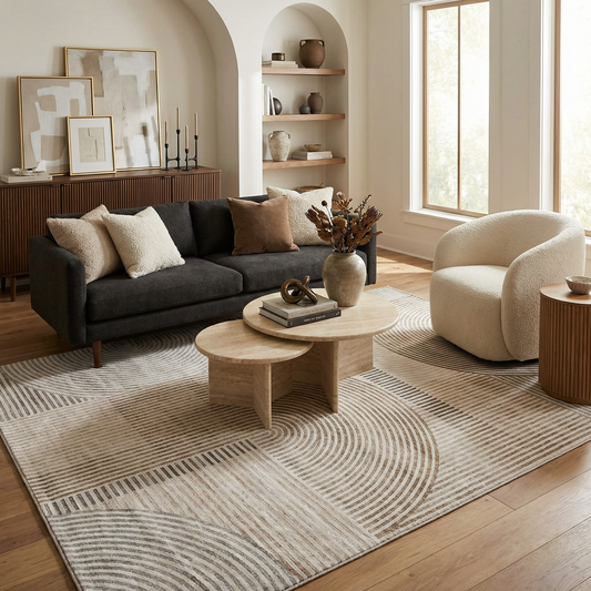 Elys Geometric Contemporary Beige and Brown Indoor Rug-2