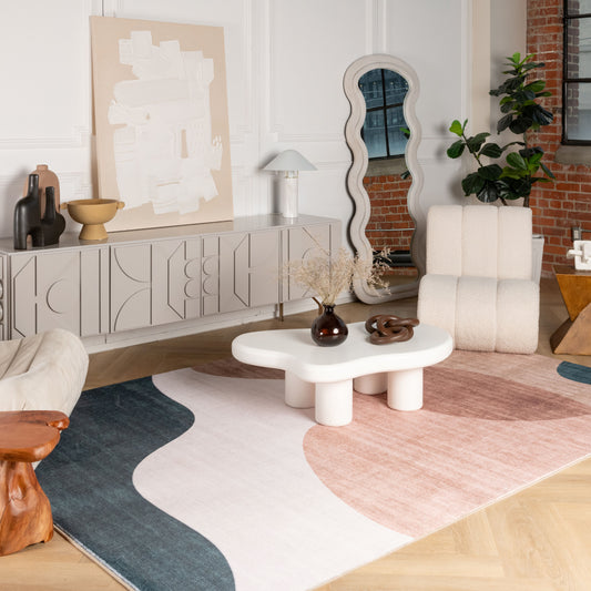 Calma Abstract Contemporary Cream and Green Indoor Rug