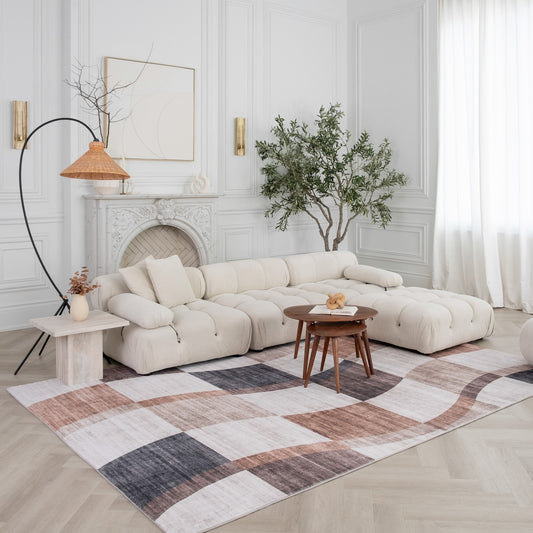 Theo Checkered Contemporary Brown and Beige Indoor Rug