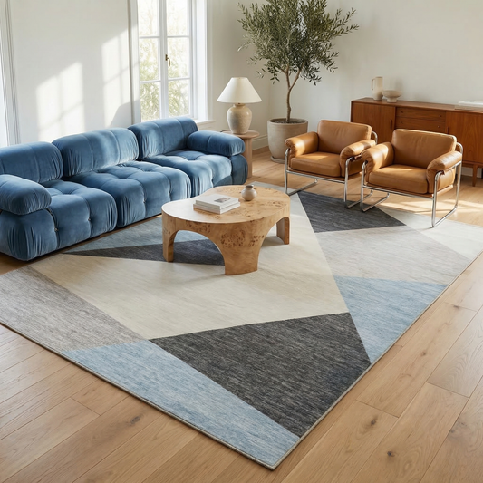 Luca Abstract Mid-Century Modern Blue and Grey Indoor Rug-2