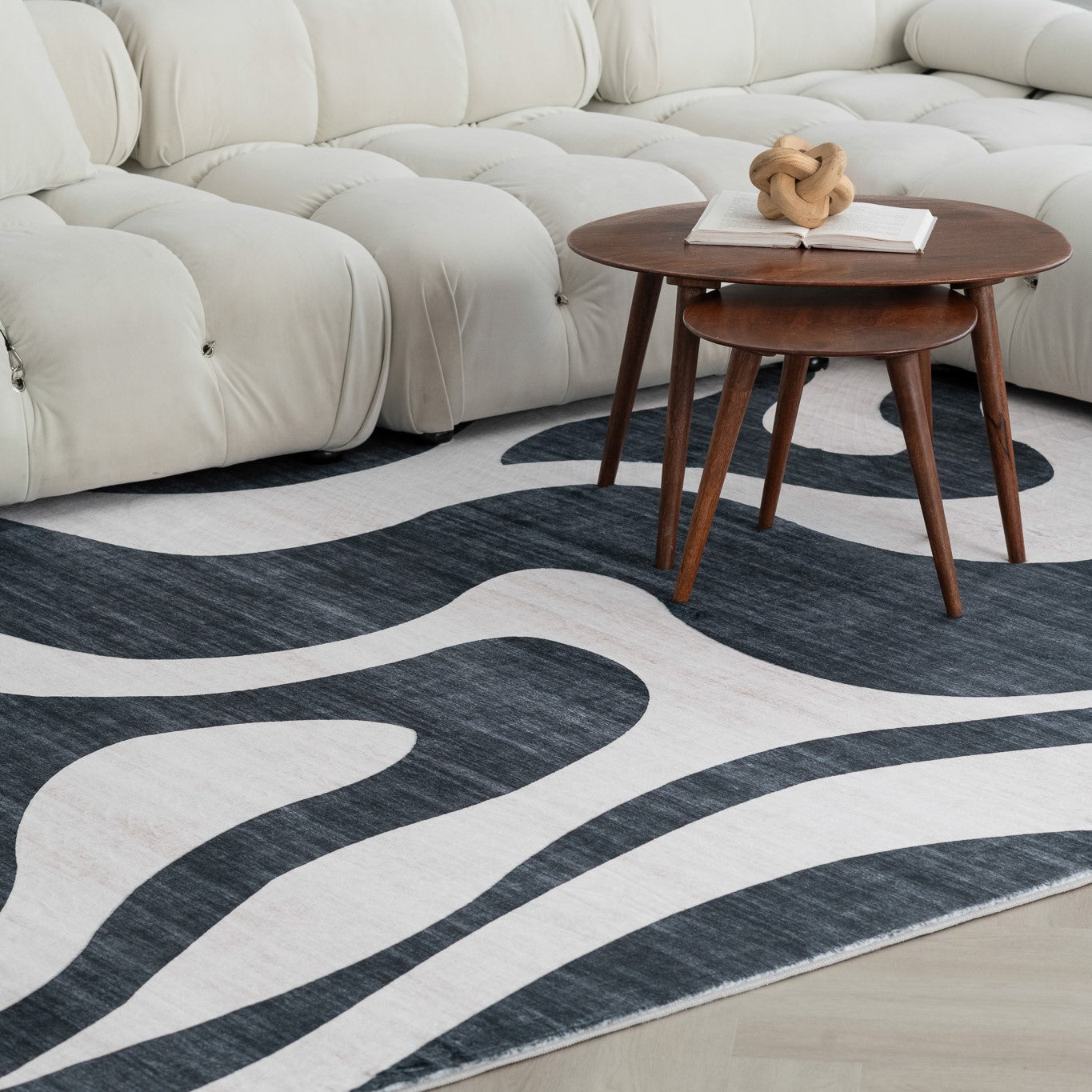 Elliot Abstract Wave Contemporary Black and White Indoor Rug