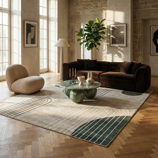 Arlo Abstract Mid-Century Modern Beige and Green Indoor Rug-2
