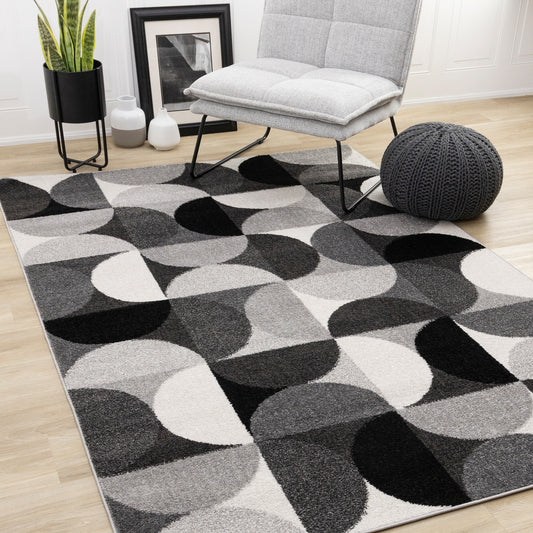 Mid-Century Geometric Grey Area Rug