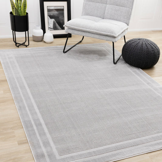 Contemporary Border Grey Area Rug