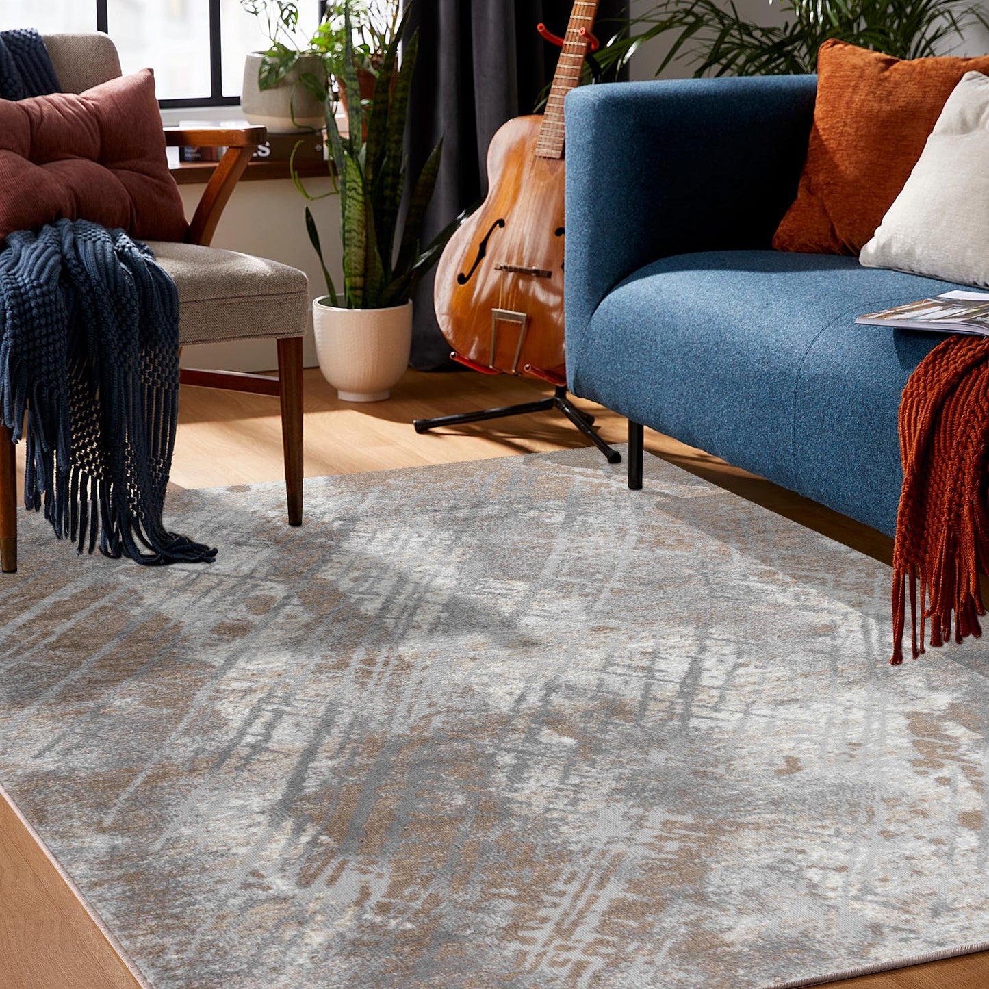 Arden Abstract Contemporary Brown and Grey Indoor Rug