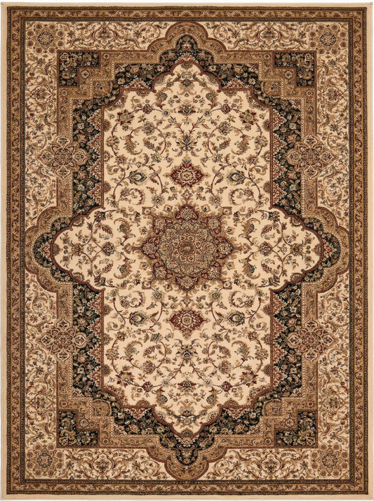 Hadi Persian Medallion Traditional Cream and Black Indoor Rug-2