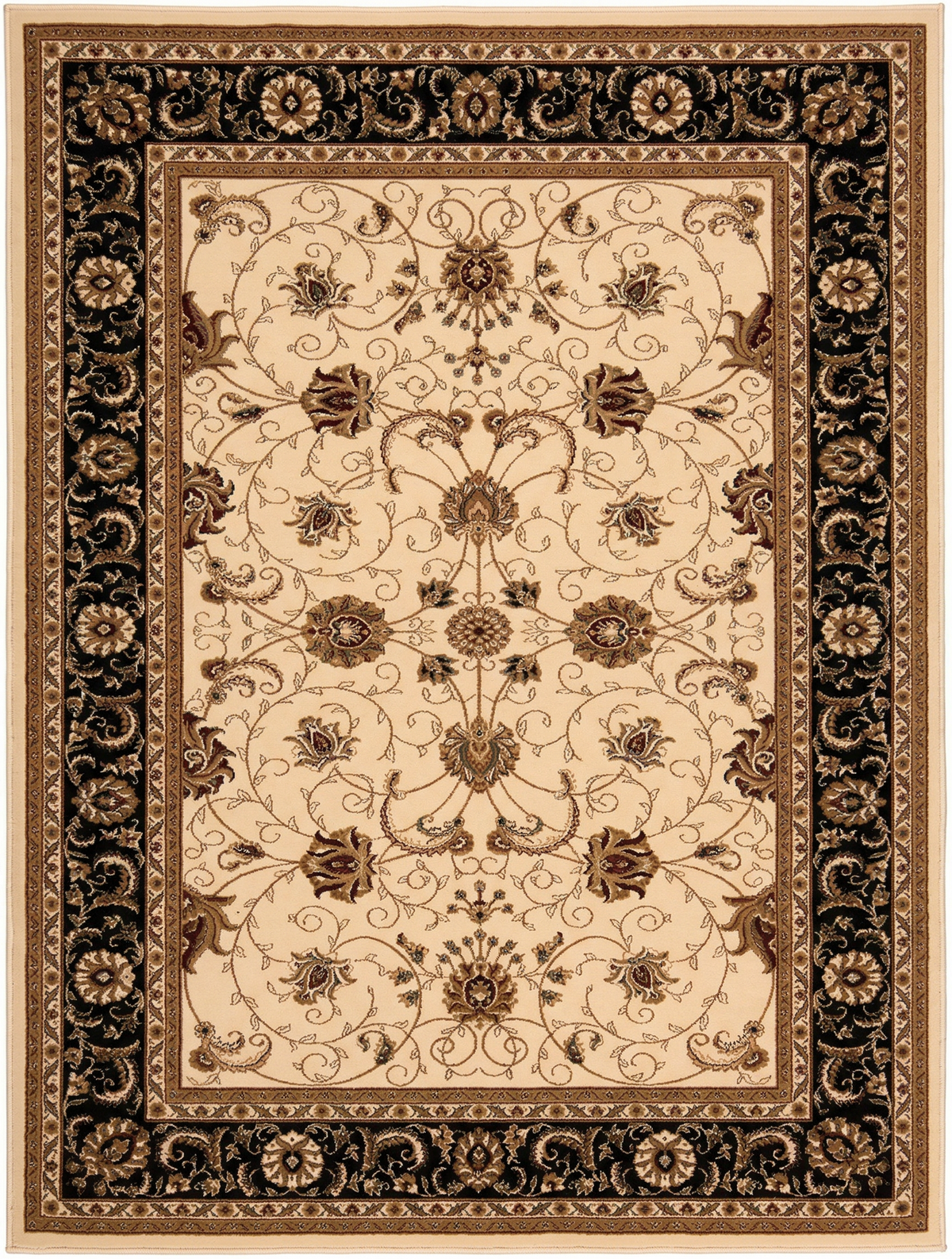 Fayez Persian Medallion Traditional Beige and Black Indoor Rug