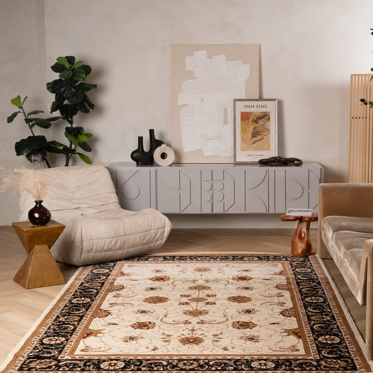 Fayez Persian Medallion Traditional Beige and Black Indoor Rug