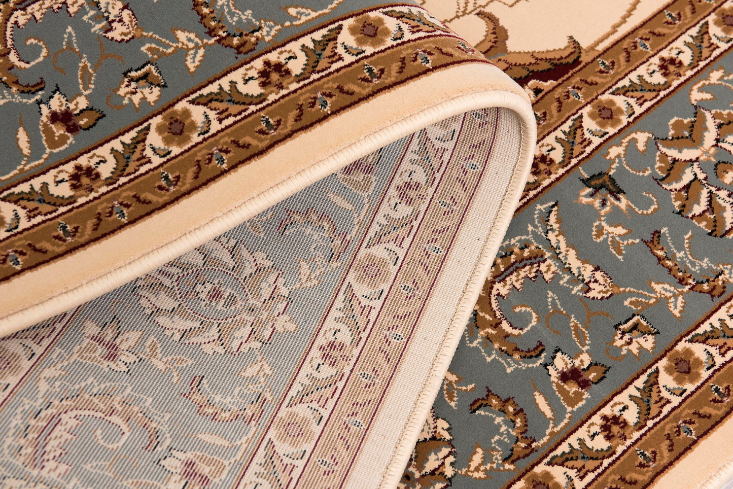 Tapis persan traditionnel beige majestueux