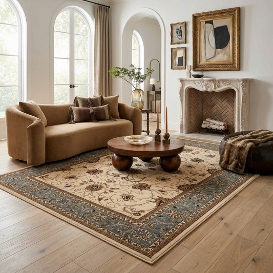 Fayez Persian Medallion Traditional Beige and Blue Indoor Rug-2