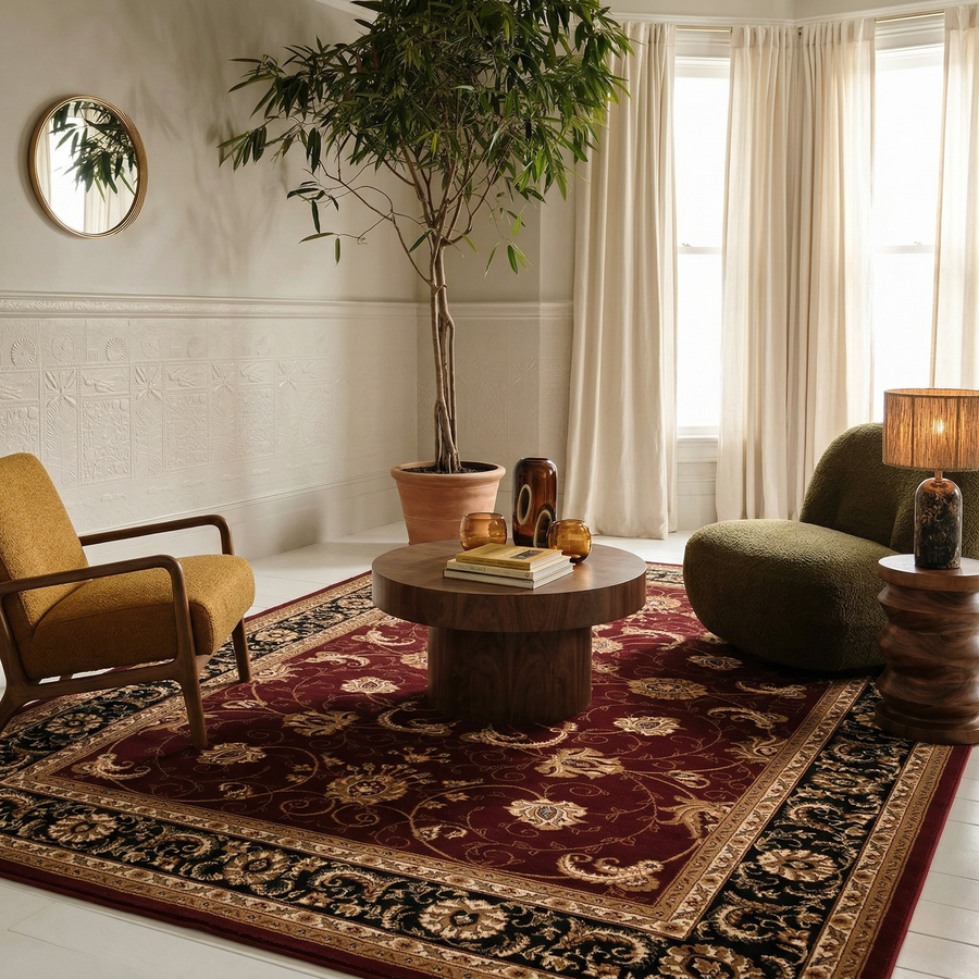 Fayez Persian Medallion Traditional Red and Black Indoor Rug
