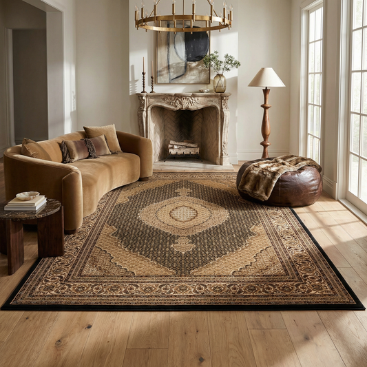 Faris Persian Medallion Traditional Black and Beige Indoor Rug-2