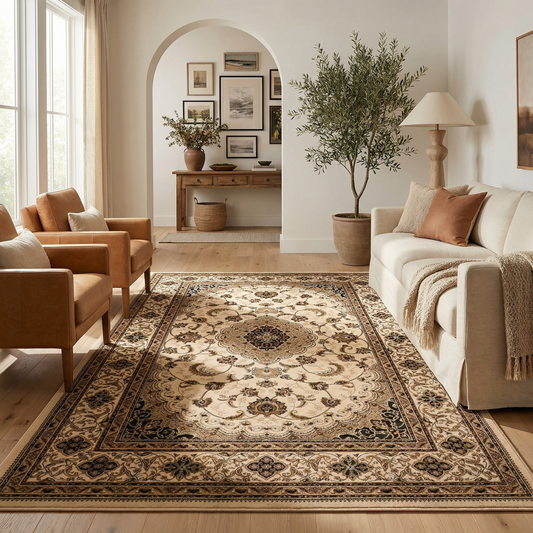 Anbar Persian Medallion Traditional Beige and Black Indoor Rug-2