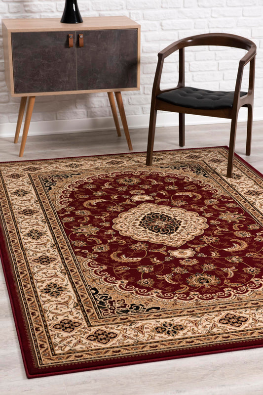 Rimal Persian Medallion Traditional Red and Beige Indoor Rug