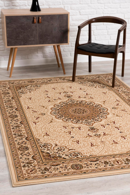 Rihab Persian Medallion Traditional Beige and Cream Indoor Rug