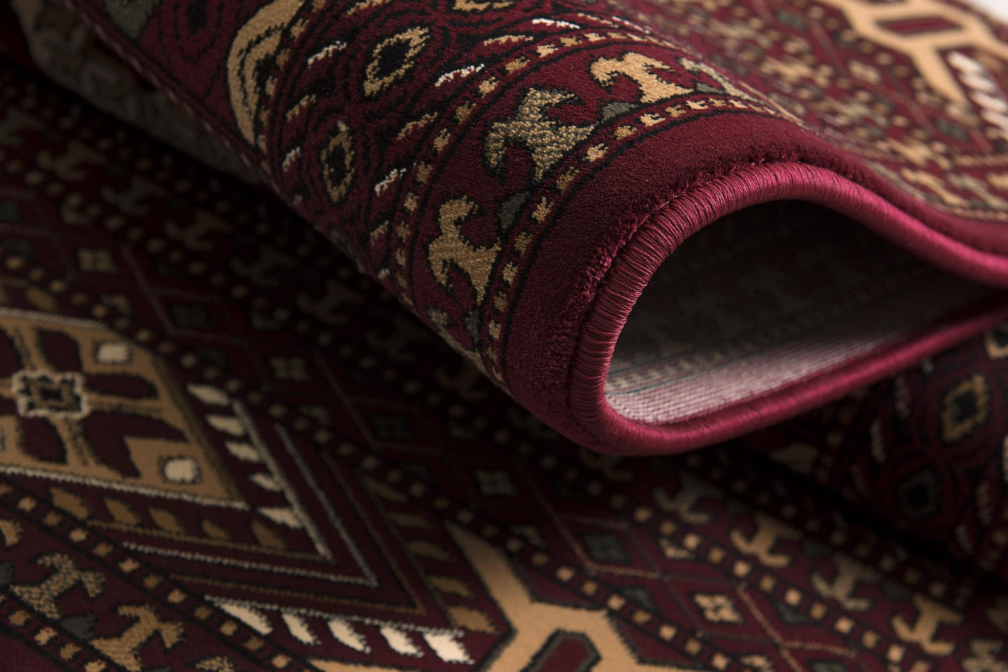 Rawda Oriental Bokhara Traditional Red and Beige Indoor Rug