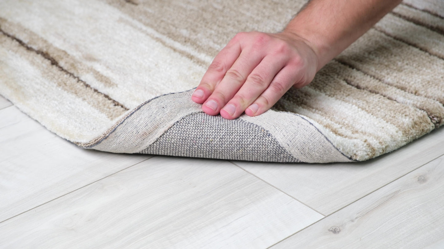 Esker Linear Abstract Contemporary Beige and Brown Indoor Rug