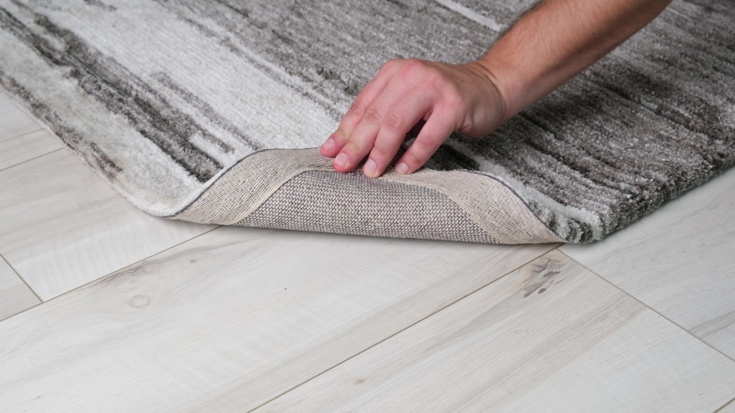 Esker Linear Abstract Contemporary Grey and Black Indoor Rug