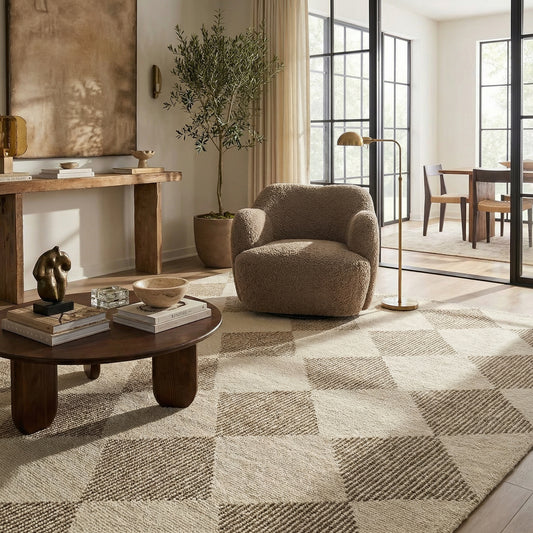 Sepia Checkered Contemporary Beige and Brown Indoor Rug-2