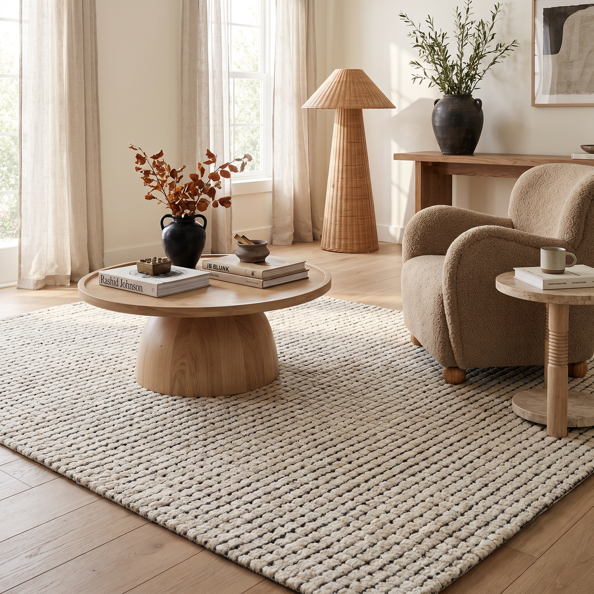 Moru Checkered Contemporary Beige and Black Indoor Rug