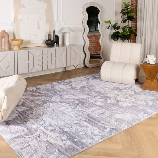 Serena Floral Transitional Beige and Grey Indoor Rug