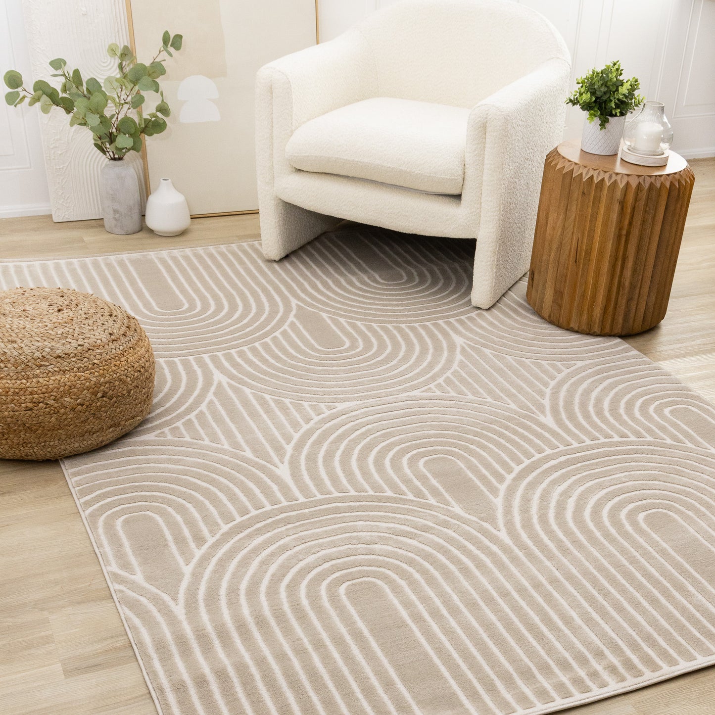 Contemporary Geometric Beige Area Rug-9