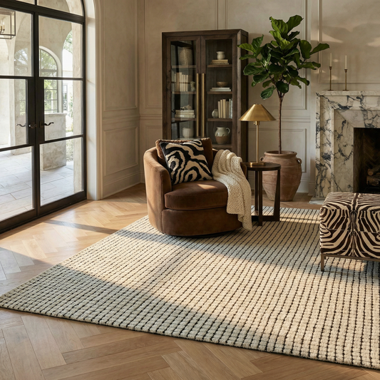 Moru Checkered Contemporary Beige and Black Indoor Rug