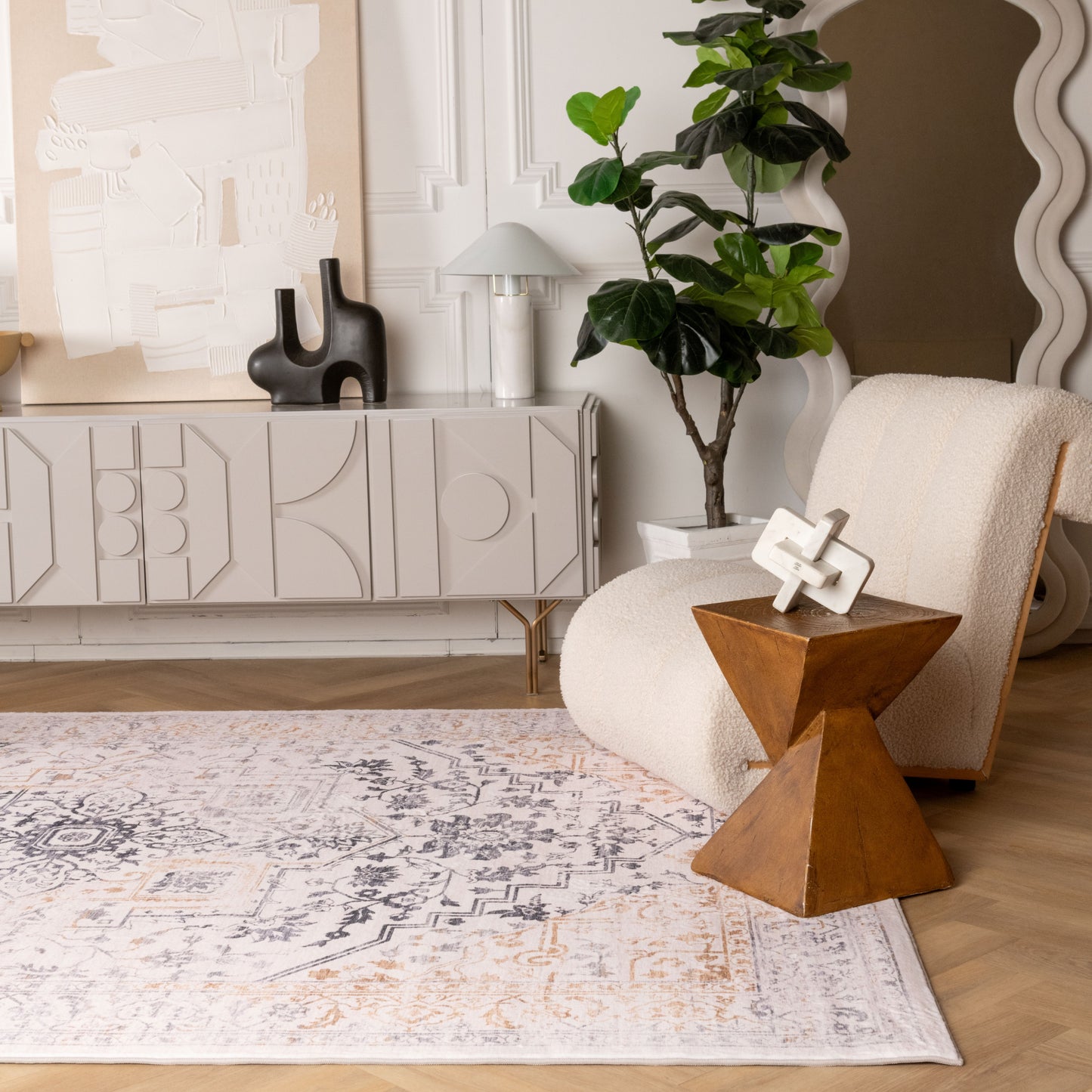 Tapis traditionnel crème vieilli Aruba