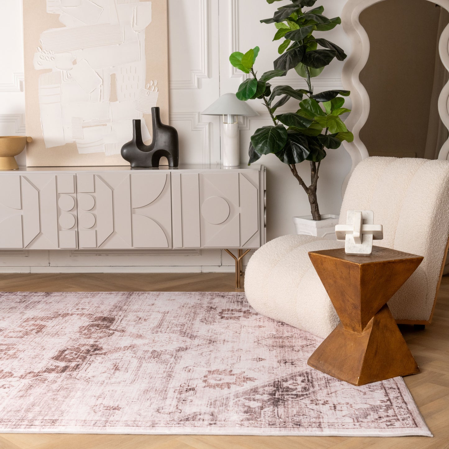 Tapis traditionnel marron vieilli Aruba