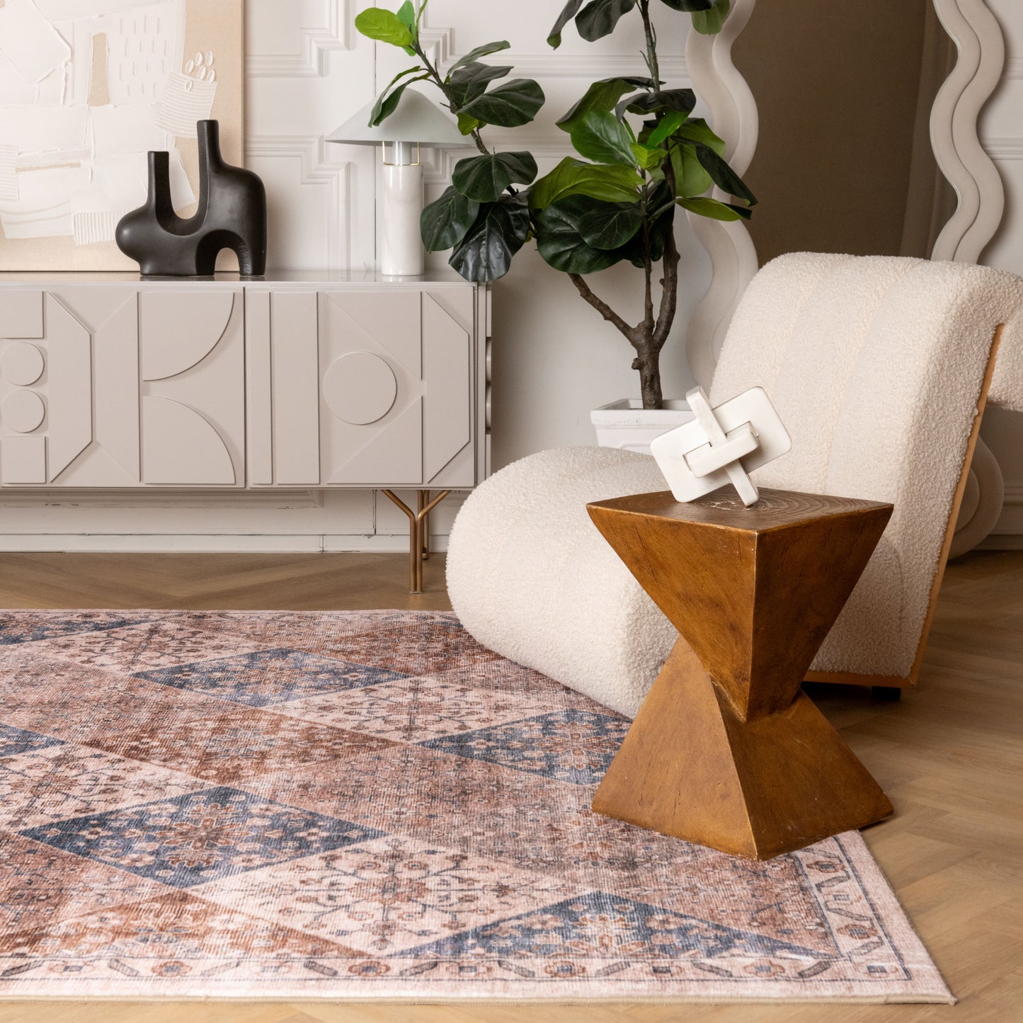 Tapis traditionnel marron vieilli Aruba