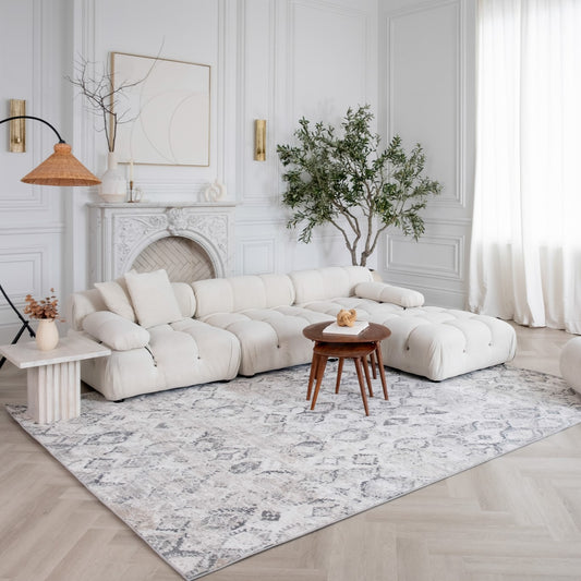 Widad Distressed Medallion Traditional Beige and Grey Indoor Rug