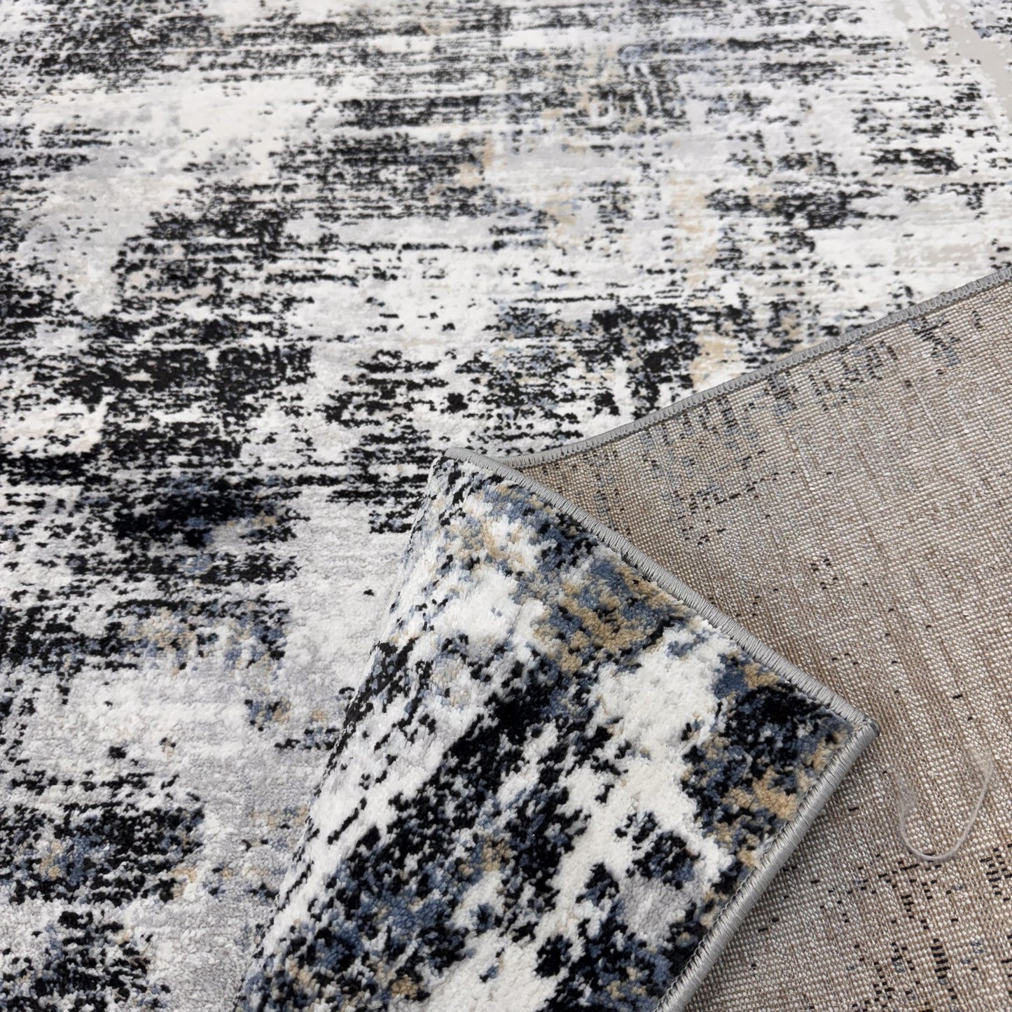 Ashlar Abstract Contemporary White and Beige Indoor Rug