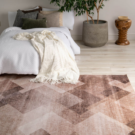 Enso Geometric Contemporary Brown and Beige Indoor Rug