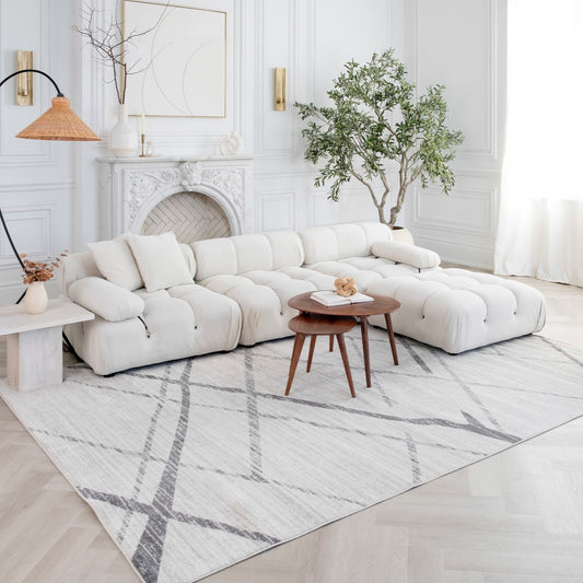 Nira Abstract Contemporary Beige and Grey Indoor Rug
