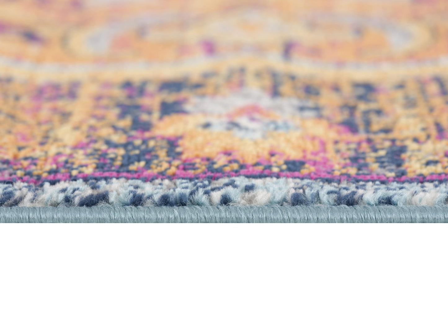 Floria Floral Medallion Traditional Blue and Pink Indoor Rug-20