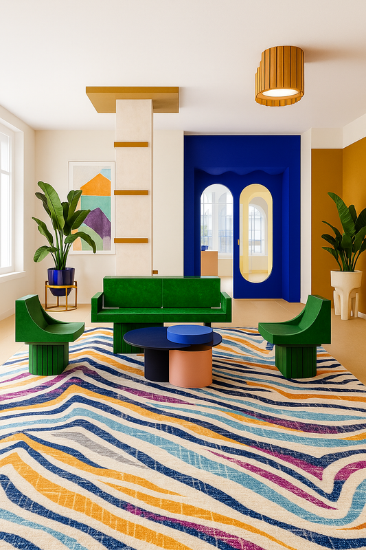 Zola Abstract Wave Contemporary Beige and Blue Indoor Rug