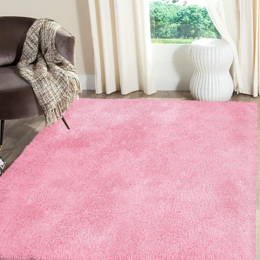 Alba Solid Contemporary Pink Plush Indoor Rug