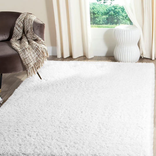 Alba Solid Contemporary White Plush Indoor Rug