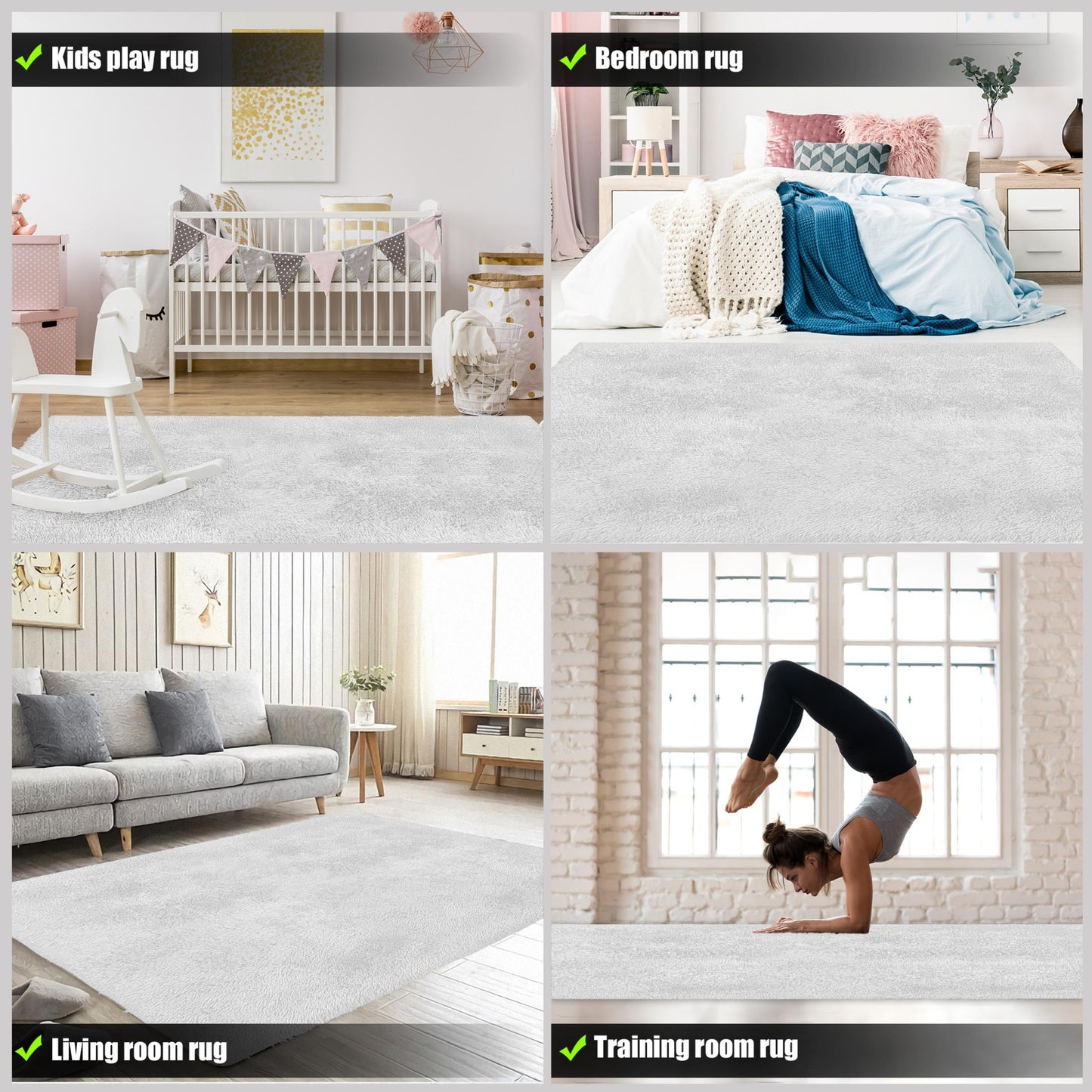 Alba Solid Contemporary White Plush Indoor Rug-10