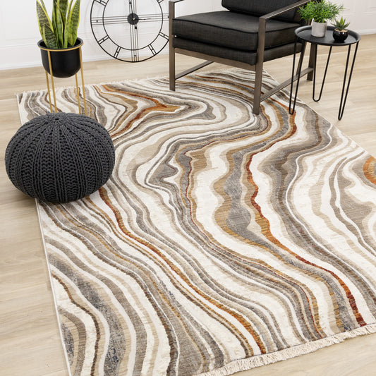 Contemporary Organic Cream Area Rug