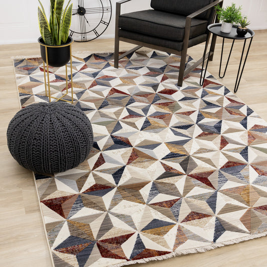 Mid-Century Geometric Cream Area Rug