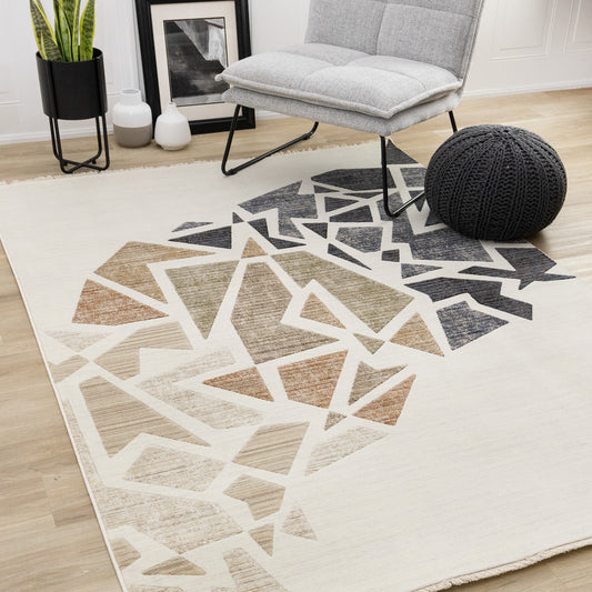 Art Distressed Geometric Cream Area Rug