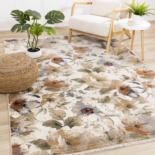 Contemporary Botanical Cream Area Rug