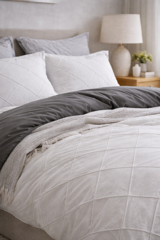 Textured 100% Cotton White Duvet Cover Set