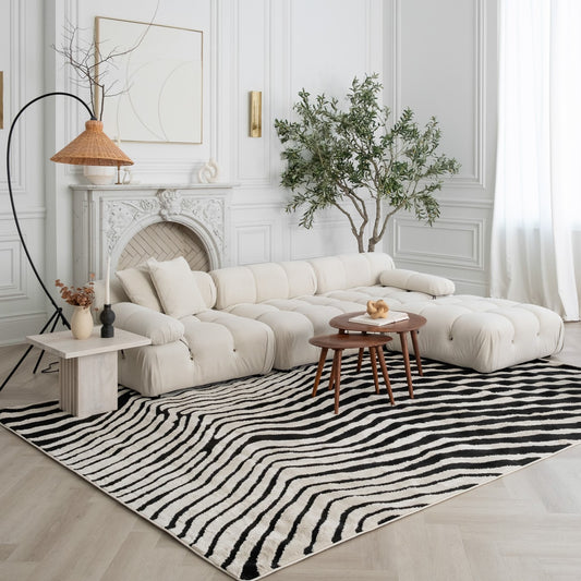 Vega Abstract Modern Cream and Black Indoor Rug