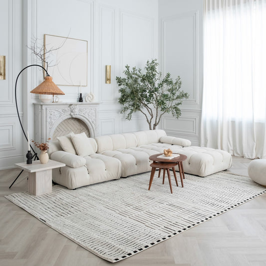 Kawa Abstract Modern Cream and Black Indoor Rug