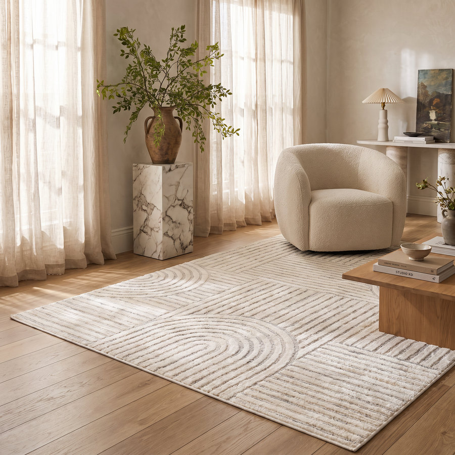 Arcus Geometric Modern Cream and Beige Indoor Rug